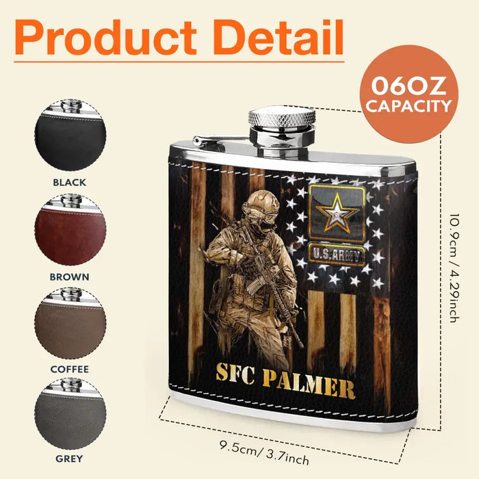 Custom Personalized Veteran Leather Flask - Father's Day Gift Idea For Dad/Veteran