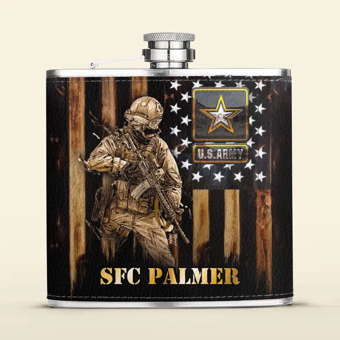 Custom Personalized Veteran Leather Flask - Father's Day Gift Idea For Dad/Veteran