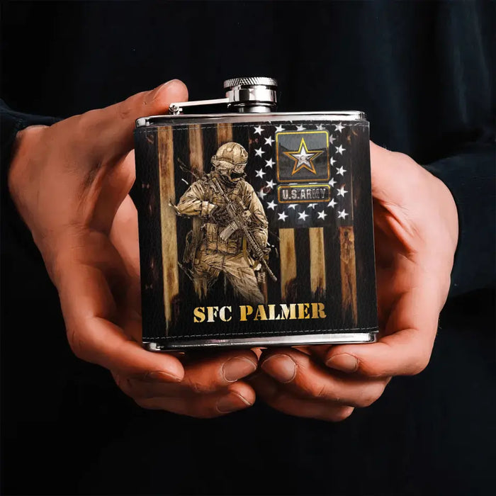 Custom Personalized Veteran Leather Flask - Father's Day Gift Idea For Dad/Veteran