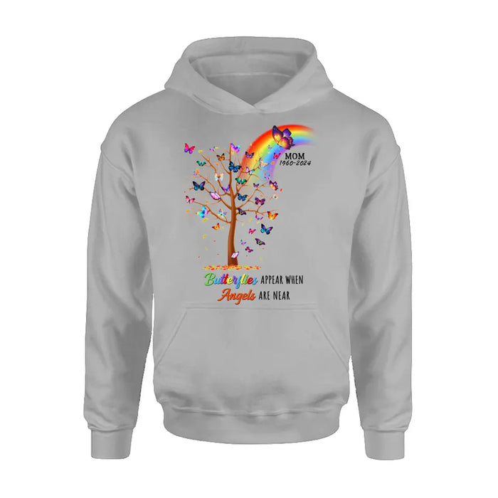 Custom Personalized Butterfly Memorial Shirt/ Hoodie - Memorial Gift Idea For Family Member - Upto 3 People - Butterflies Appear When Angels Are Near