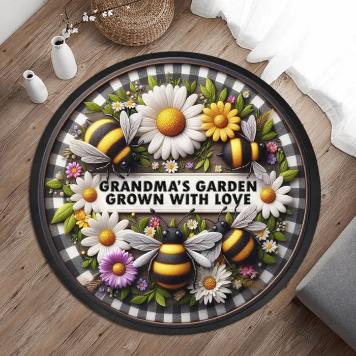 Custom Personalized Grandma Round Rug - Mother's Day Gift Idea for Grandma - Grandma's Garden Grown With Love