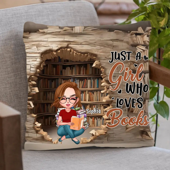 Custom Personalized Reading Girl Pillow Cover - Gift Idea For Book Lover - Just A Girl Who Loves Books