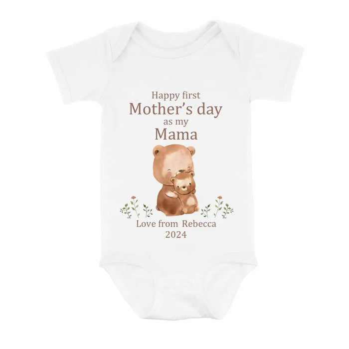 Custom Personalized Happy First Mother's Day Shirt/Baby Onesie - Gift Idea For Mom/ Grandma/ Baby/ Mother's Day