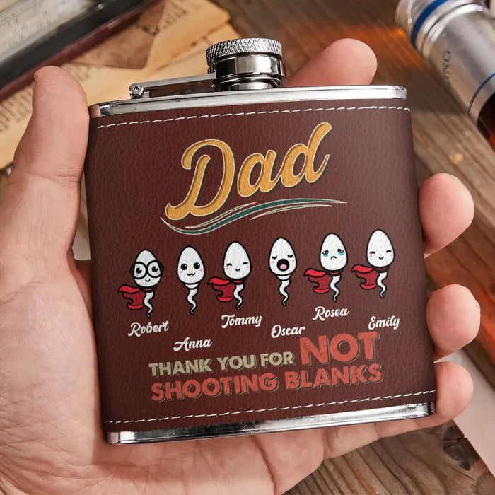 Custom Personalized Sperms Leather Flask - Gift Idea For Father's Day - Upto 6 Sperms - Dad Thank You For Not Shooting Blanks