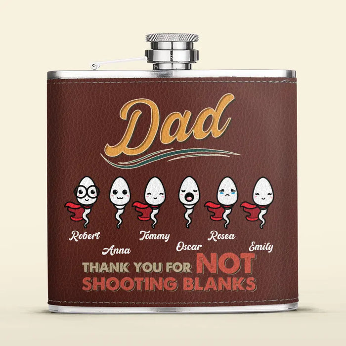 Personalized Sperms Leather Flask - Gift Idea For Father's Day - Up to 6 Sperms - Dad Thank You For Not Shooting Blanks
