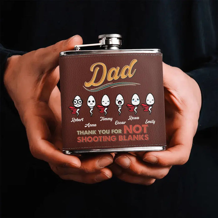 Personalized Sperms Leather Flask - Gift Idea For Father's Day - Up to 6 Sperms - Dad Thank You For Not Shooting Blanks