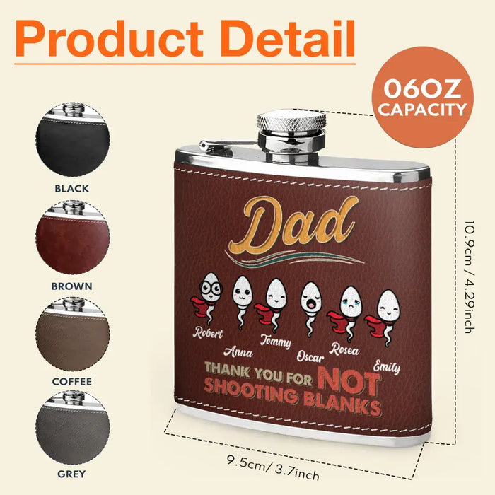 Custom Personalized Sperms Leather Flask - Gift Idea For Father's Day - Upto 6 Sperms - Dad Thank You For Not Shooting Blanks