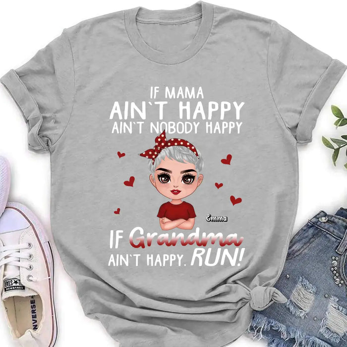 Custom Personalized Mama Grandma Shirt/ Hoodie - Mother's Day Gift Idea For Mom/ Grandma - If Grandma Ain't Happy Run