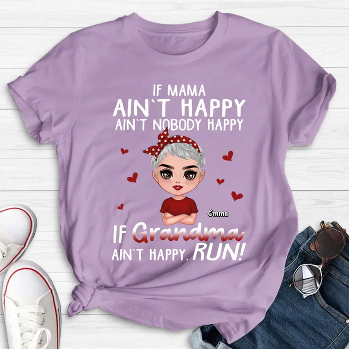 Custom Personalized Mama Grandma Shirt/ Hoodie - Mother's Day Gift Idea For Mom/ Grandma - If Grandma Ain't Happy Run