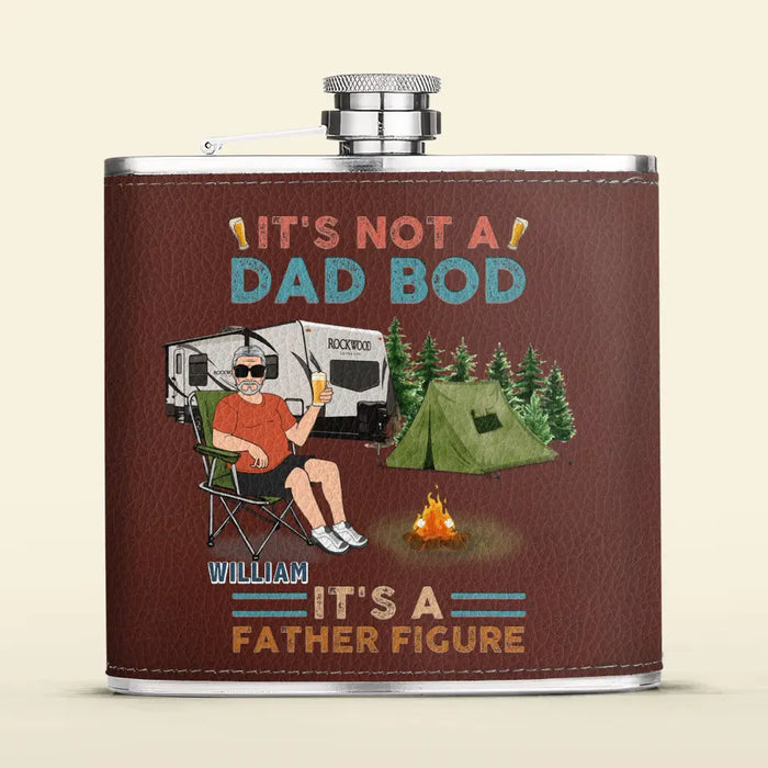 Custom Personalized Camping Dad Drunk Leather Flask - Gift Idea For Father's Day/ Camping Lovers - It's Not A Dad Bod It's A Father Figure