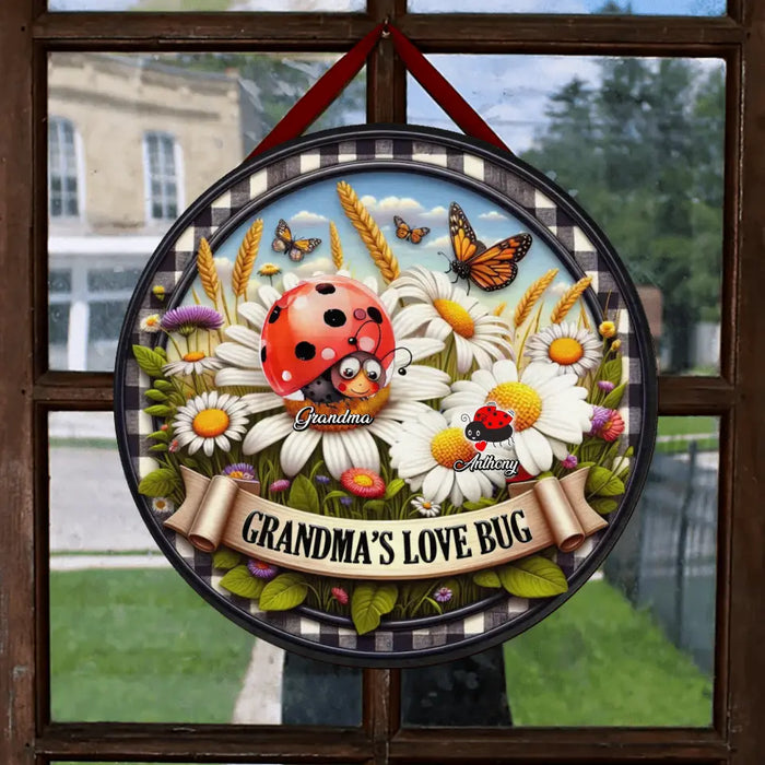Custom Personalized Grandma Circle Wooden Sign - Mother's Day Gift Idea For Grandma - Upto 6 Kids - Grandma's Love Bugs