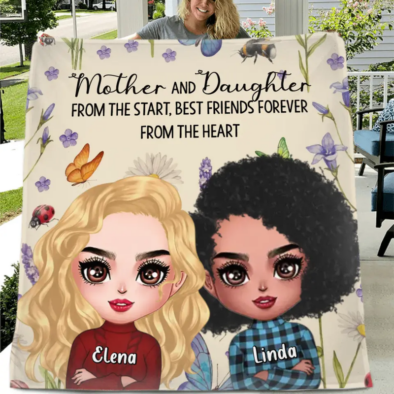 Personalized Mother And Daughter Quilt/Fleece Throw Blanket/Pillow Cover - Mother's Day Gift Idea - Mother And Daughter From The Start, Best Friends Forever From The Heart