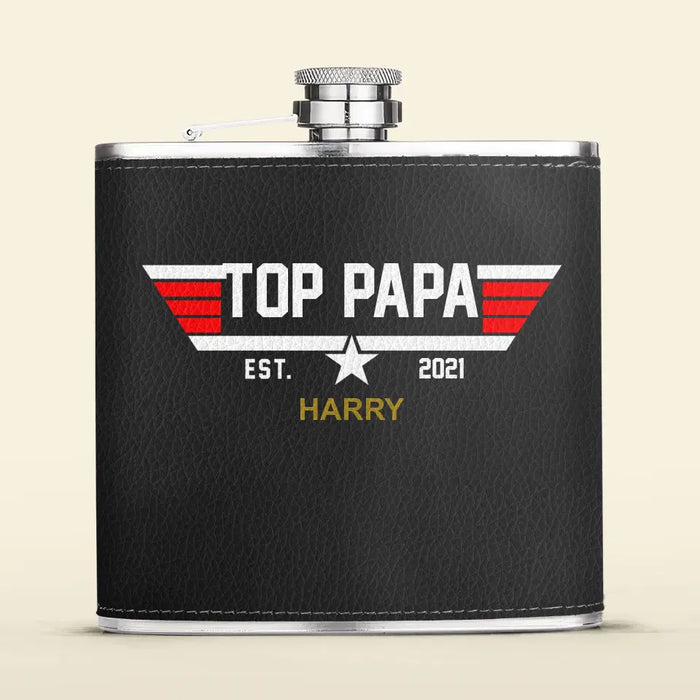 Custom Personalized Papa Leather Flask - Upto 12 Children - Father's Day Gift Idea for Dad/Grandpa