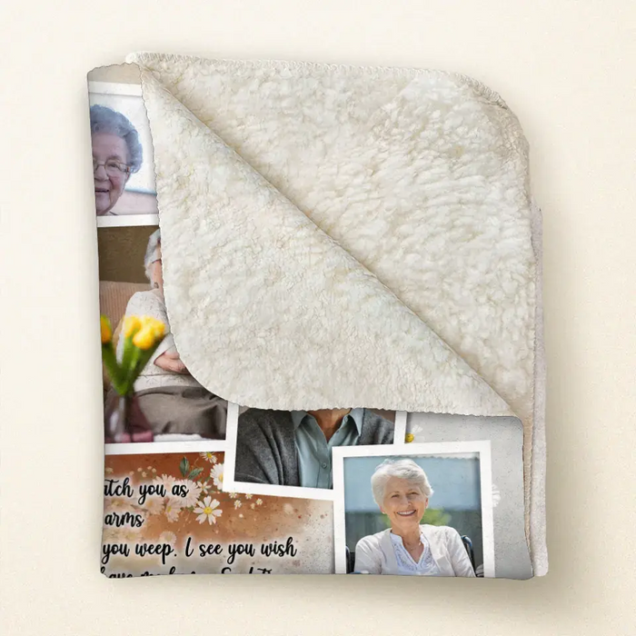 Custom Personalized Memorial Photo Fleece Throw/ Quilt Blanket - Upload Photo - Memorial Gift Idea For Family Member - As I Sit In Heaven & Watch You Everyday