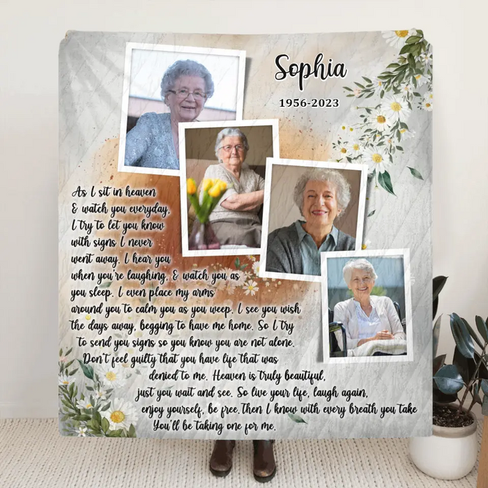 Custom Personalized Memorial Photo Fleece Throw/ Quilt Blanket - Upload Photo - Memorial Gift Idea For Family Member - As I Sit In Heaven & Watch You Everyday