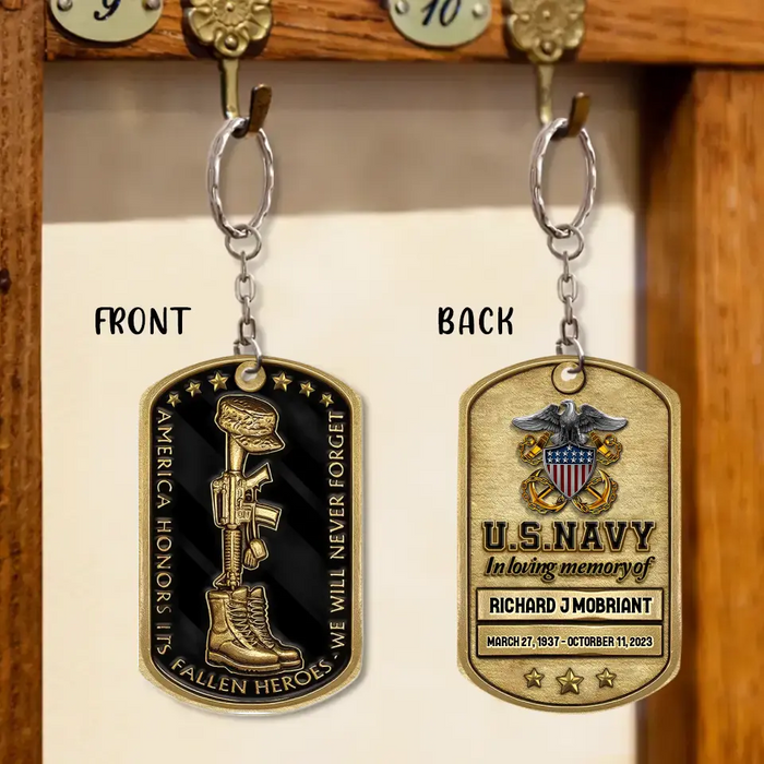 Custom Personalized Memorial Veteran Aluminum Keychain - Gift Idea For Dad/Father's Day/ Veteran - We Will Never Forget