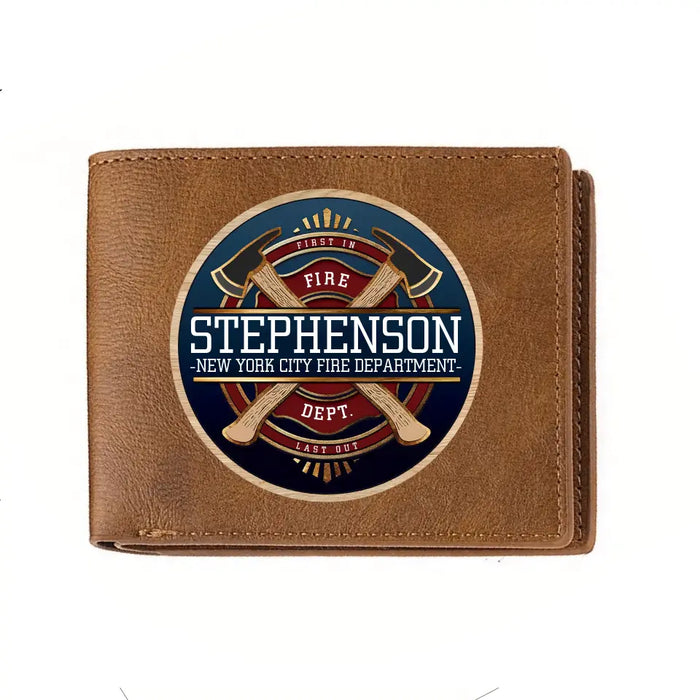 Custom Personalized Firefighter Leather Wallet - Father's Day Gift Idea for Firefighter