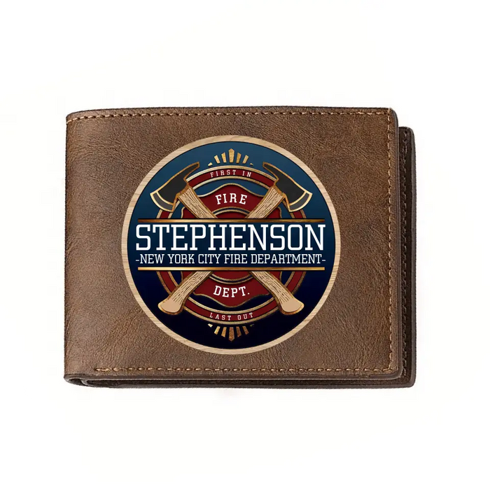 Custom Personalized Firefighter Leather Wallet - Father's Day Gift Idea for Firefighter