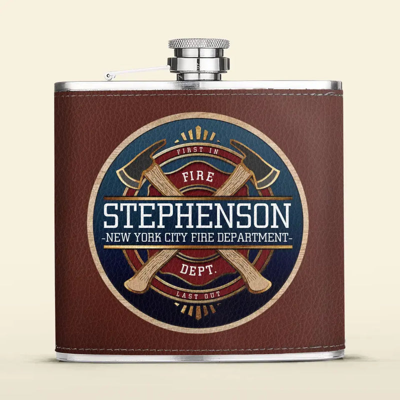 Personalized Firefighter Leather Flask - Father's Day Gift Idea for Firefighter