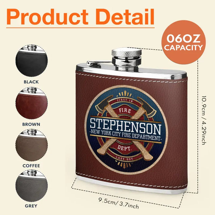 Custom Personalized Firefighter Leather Flask - Father's Day Gift Idea for Firefighter