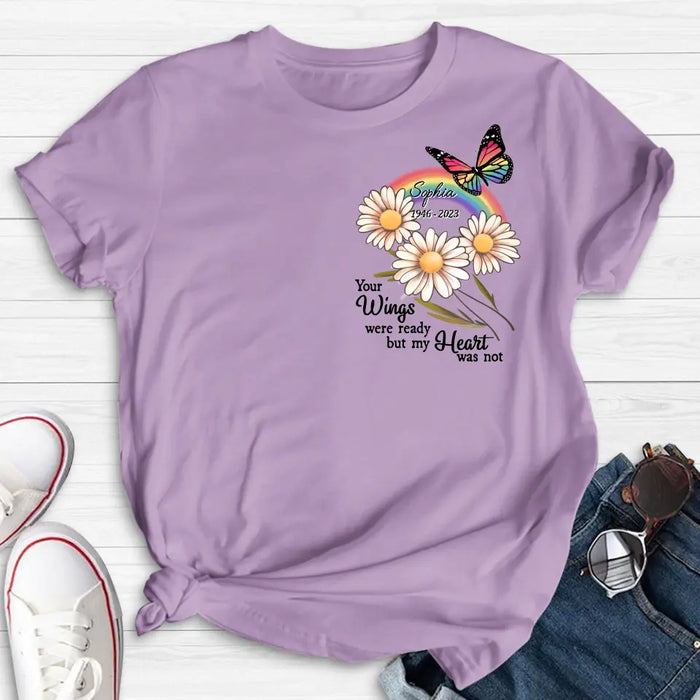 Custom Personalized Memorial Shirt/Hoodie - Memorial  Gift Idea for Mother's Day/Father's Day - Your Wings Were Ready But My Heart Was Not