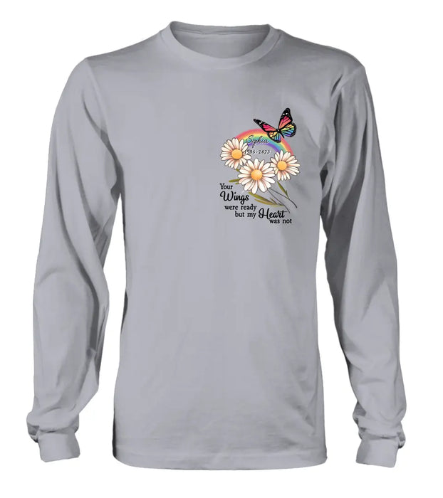 Custom Personalized Memorial Shirt/Hoodie - Memorial  Gift Idea for Mother's Day/Father's Day - Your Wings Were Ready But My Heart Was Not