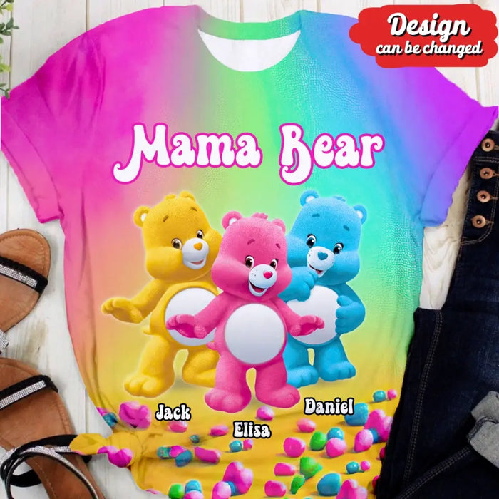 Personalized Mama Bear AOP T-Shirt - Up to 10 Kids - Mother's Day/Birthday Gift To Grandma/Mom