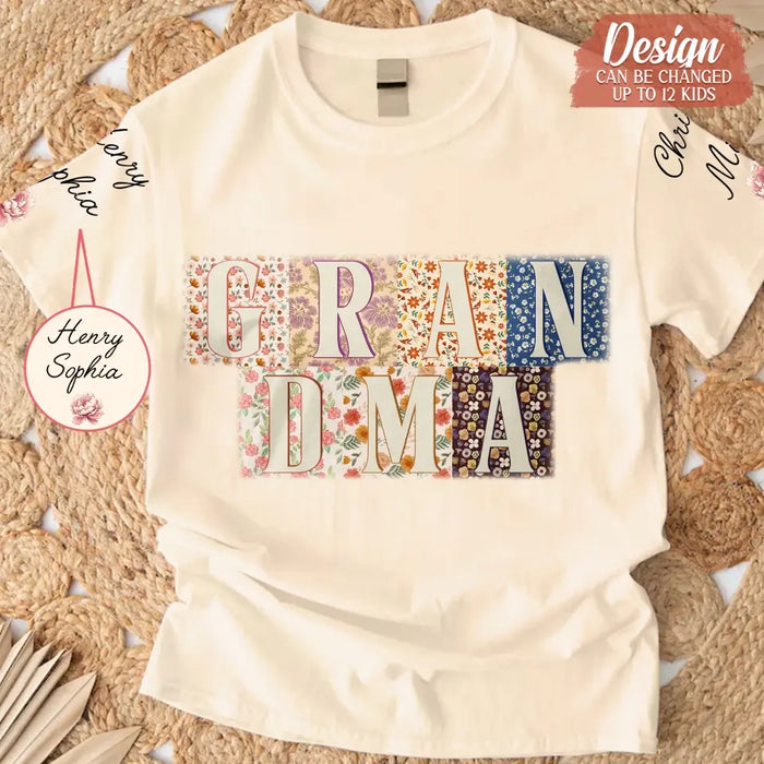 Custom Personalized Retro Boho Grandma T-Shirt- Upto 8 Kids - Mother's Day Gift Idea For Grandma/ Mom