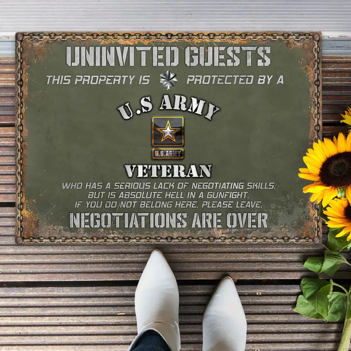 Custom Personalized Veteran Home Doormat - Gift Idea For Veteran - Uninvited Guests This Property Is Protected By A Veteran