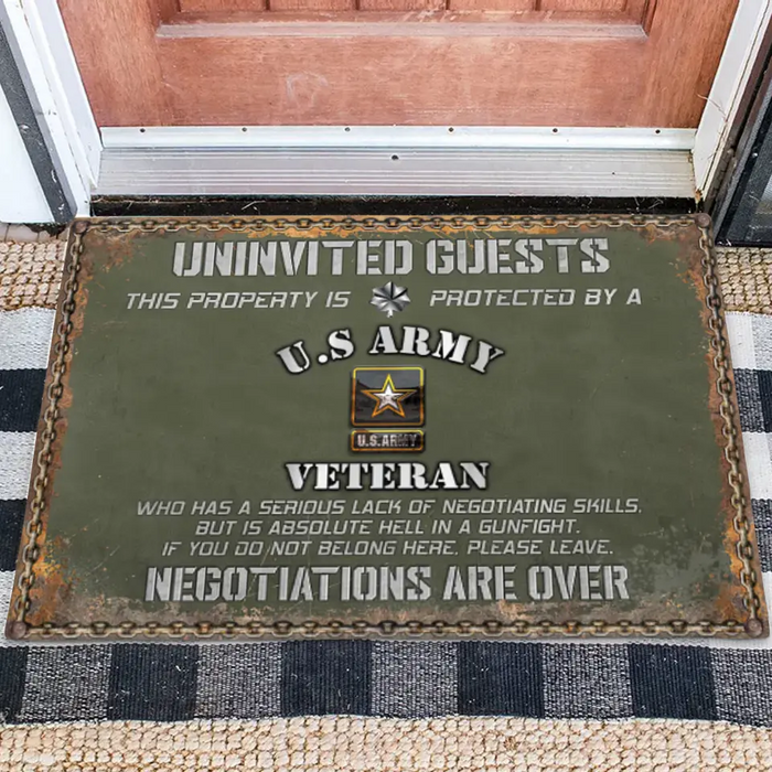 Custom Personalized Veteran Home Doormat - Gift Idea For Veteran - Uninvited Guests This Property Is Protected By A Veteran