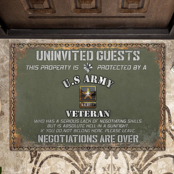 Custom Personalized Veteran Home Doormat - Gift Idea For Veteran - Uninvited Guests This Property Is Protected By A Veteran