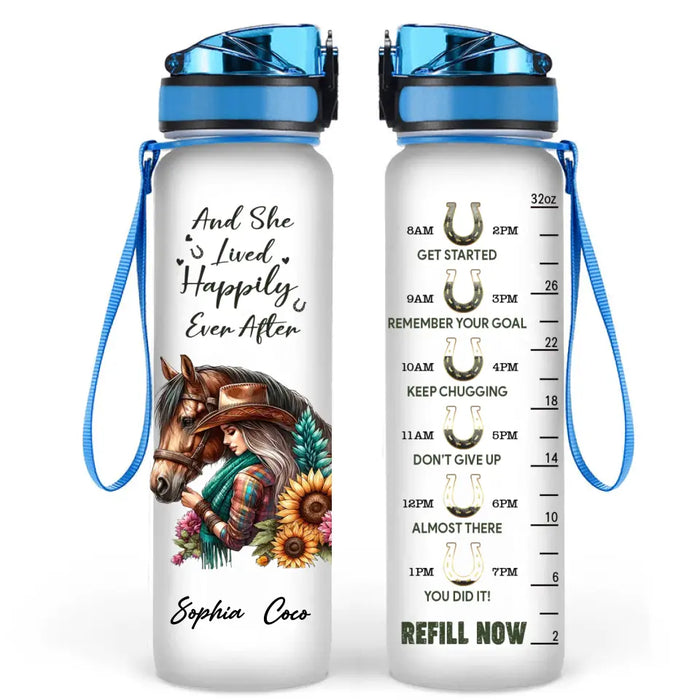 Custom Personalized Horse Girl Tracker Bottle - Gift Idea For Horse Lovers - And She Lived Happily Ever After