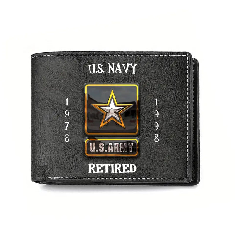 Personalized Retired Veteran Leather Wallet - Father's Day Gift Idea for Veteran