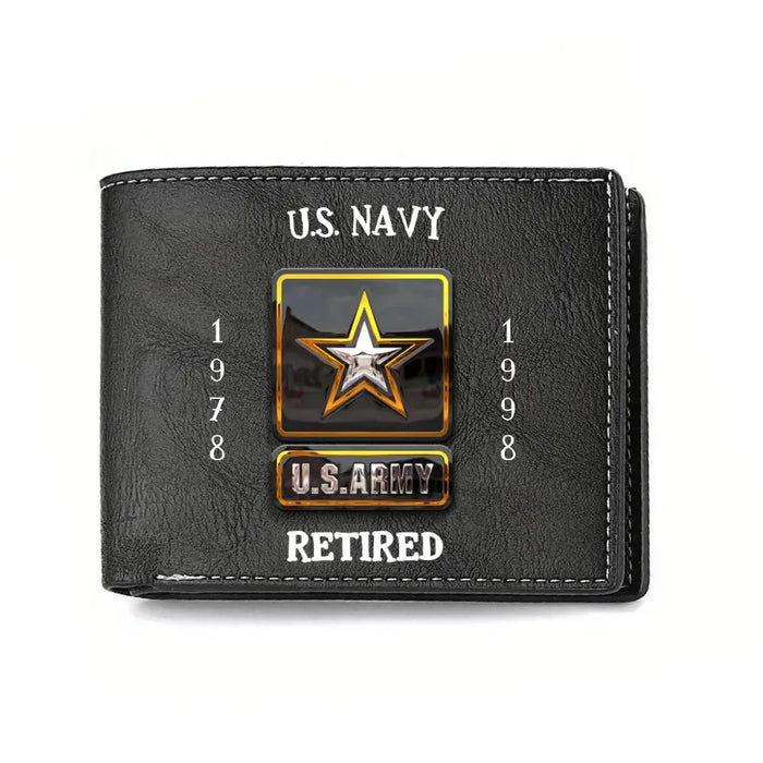 Custom Personalized Retired Veteran Leather Wallet - Father's Day Gift Idea for Veteran