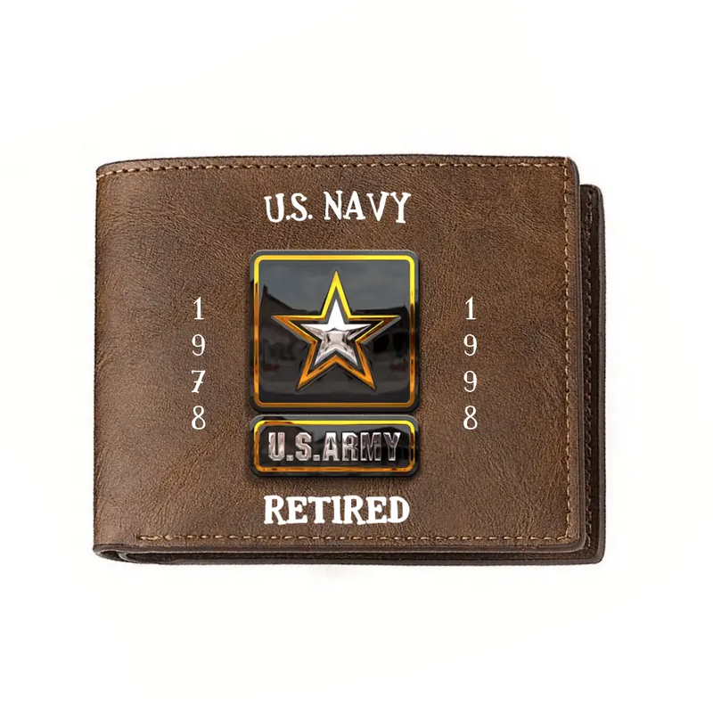 Personalized Retired Veteran Leather Wallet - Father's Day Gift Idea for Veteran