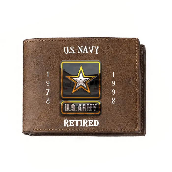 Custom Personalized Retired Veteran Leather Wallet - Father's Day Gift Idea for Veteran