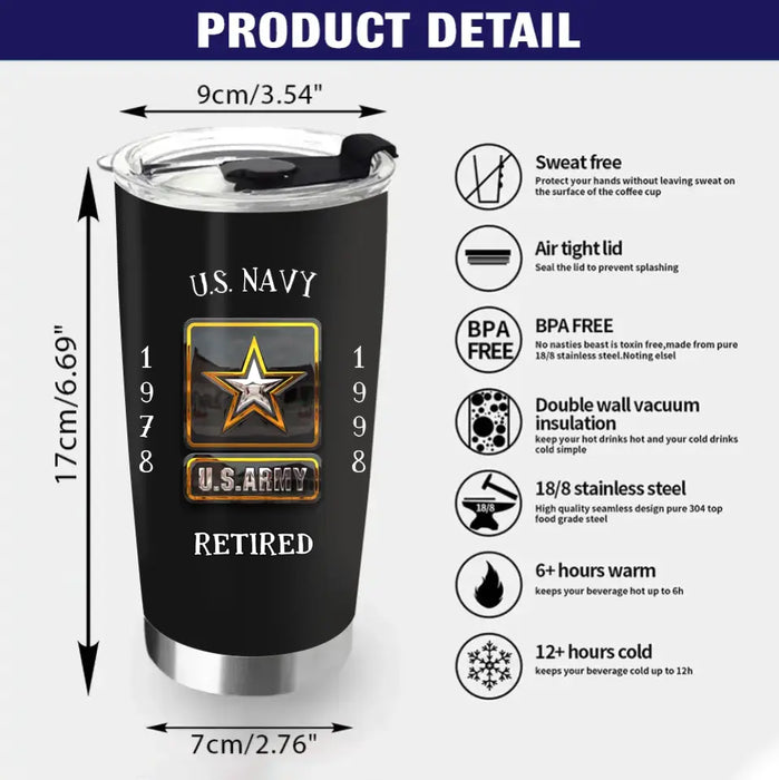 Custom Personalized Retired Veteran Tumbler - Father's Day Gift Idea for Veteran - My Time In Uniform Is Over But Being A Veteran Never Ends