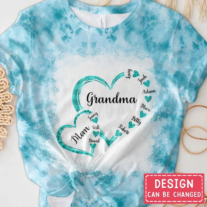 Custom Personalized Mom Grandma Hearts T-shirt - Gift Idea For Mother/ Grandma - Upto 6 Kids And 12 Grandkids