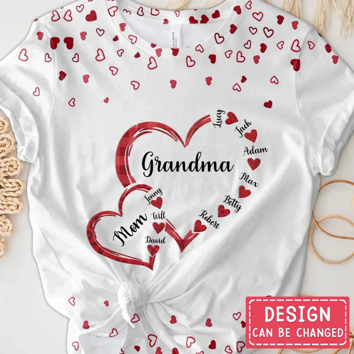 Custom Personalized Mom Grandma Hearts T-shirt - Gift Idea For Mother/ Grandma - Upto 6 Kids And 12 Grandkids