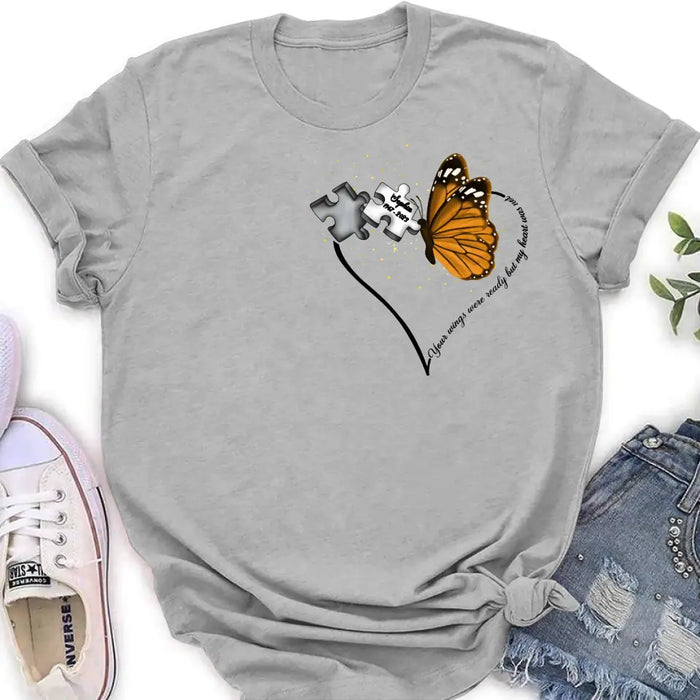 Custom Personalized Memorial Butterfly Shirt/ Hoodie - Memorial Gift Idea For Family Member - A Piece Of My Heart Lives In Heaven