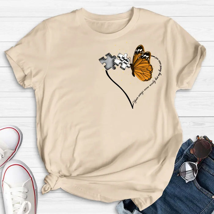 Custom Personalized Memorial Butterfly Shirt/ Hoodie - Memorial Gift Idea For Family Member - A Piece Of My Heart Lives In Heaven
