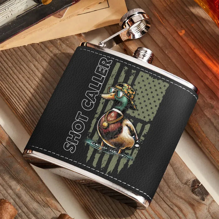 Custom Personalized Shot Caller Hunting Leather Flask - Gift Idea For Hunting Lover/ Him/ Her/ Father's Day/ Birthday