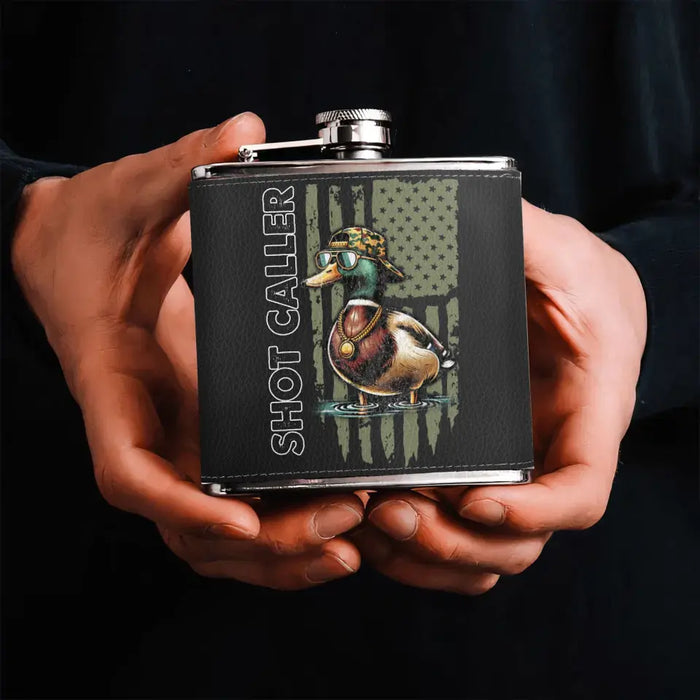 Custom Personalized Shot Caller Hunting Leather Flask - Gift Idea For Hunting Lover/ Him/ Her/ Father's Day/ Birthday