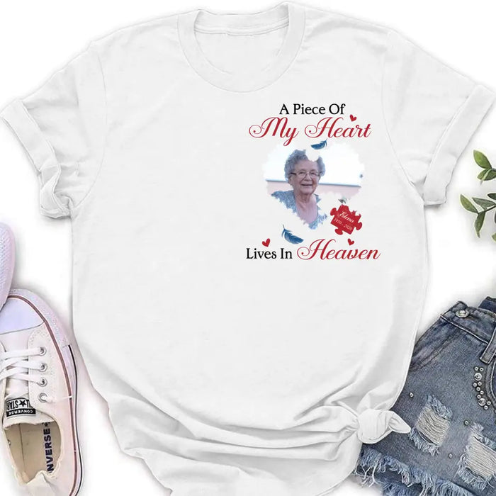 Custom Personalized Memorial Photo Shirt/ Hoodie - Memorial Gift Idea for Mother's Day/Father's Day - A Piece Of My Heart Lives In Heaven