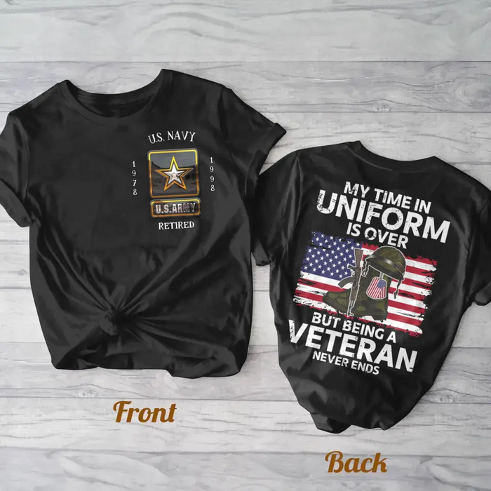Personalized Veteran AOP Men's T-shirt - Gift Idea For Veteran/Father's Day -  My Time In Uniform Is Over But Being A Veteran Never Ends