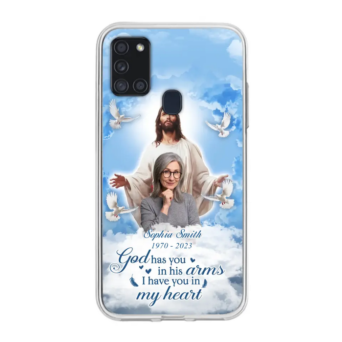 Custom Personalized Memorial Photo Phone Case - Memorial Gift Idea for Mother's Day/Father's Day - God Has You In His Arms I Have You In My Heart - Case for iPhone/Samsung