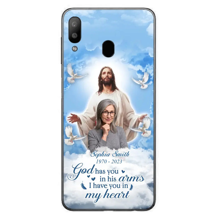 Custom Personalized Memorial Photo Phone Case - Memorial Gift Idea for Mother's Day/Father's Day - God Has You In His Arms I Have You In My Heart - Case for iPhone/Samsung