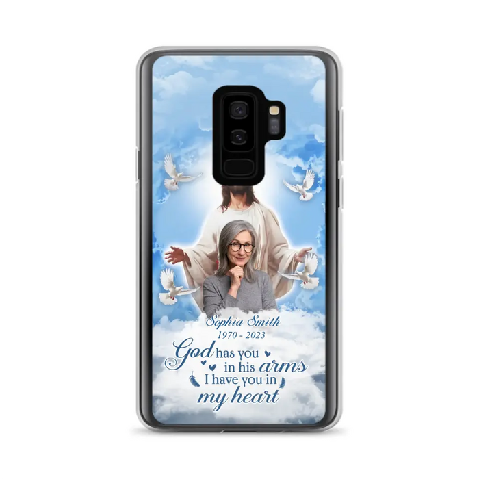 Custom Personalized Memorial Photo Phone Case - Memorial Gift Idea for Mother's Day/Father's Day - God Has You In His Arms I Have You In My Heart - Case for iPhone/Samsung