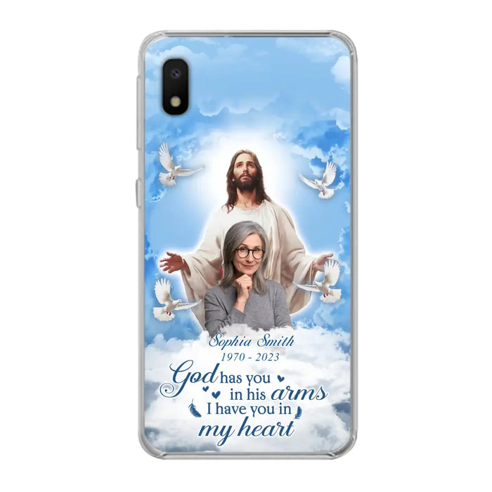 Custom Personalized Memorial Photo Phone Case - Memorial Gift Idea for Mother's Day/Father's Day - God Has You In His Arms I Have You In My Heart - Case for iPhone/Samsung