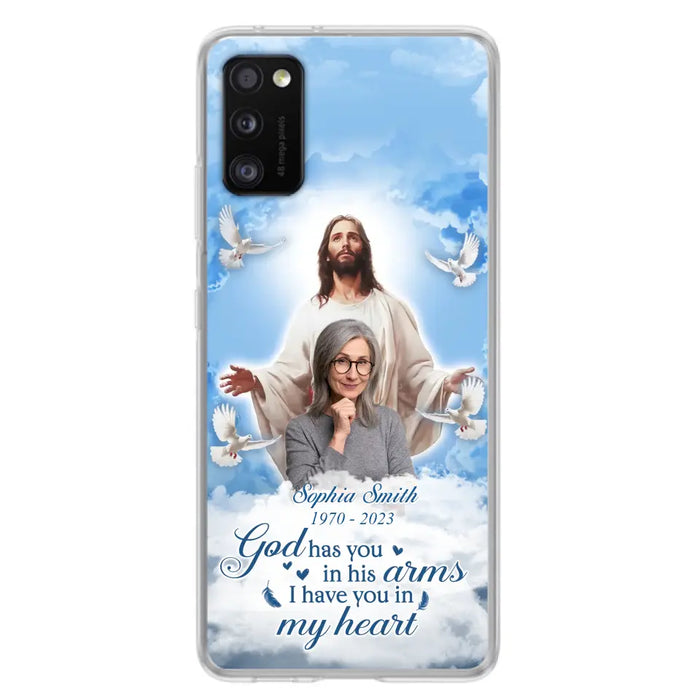 Custom Personalized Memorial Photo Phone Case - Memorial Gift Idea for Mother's Day/Father's Day - God Has You In His Arms I Have You In My Heart - Case for iPhone/Samsung